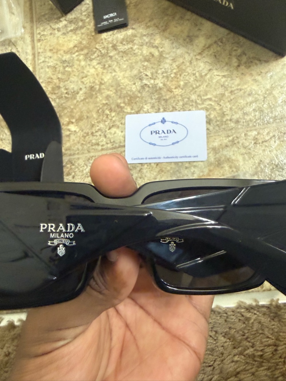 Prada Black Gloss Rectangular Sunglasses